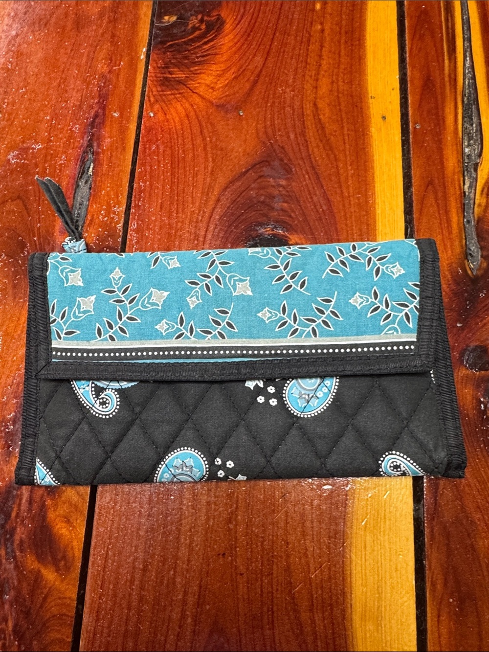 Tanya Lee Design Teal and Black Quilted Foldover Wristlet Clutch